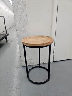 Round Wood and Metal Side Table