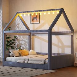 Upholstered House Daybed With LED Light Strips - NEW IN BOX!