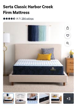 Brand new never has been used Serta Classic Harbor Creek Firm Mattress plus bedframe and comforter set with sheets