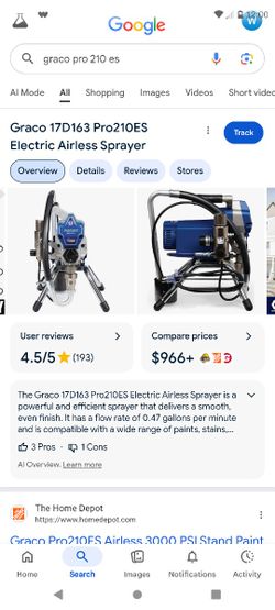 Graco Pro210ES 17D163 Airless Sprayer And 4 Spray Handles