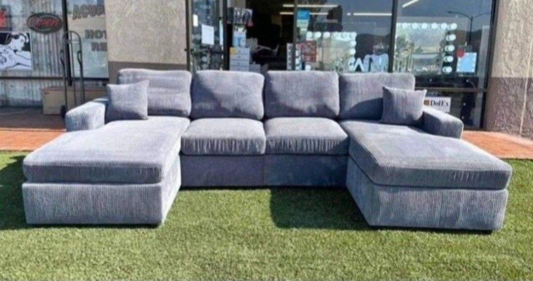 ✅️✅️ 4 pc dark grey corduroy fabric sectional sofa with doble chaise ✅️
