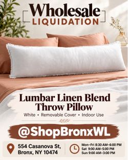 White Lumbar Linen Blend Throw Pillow