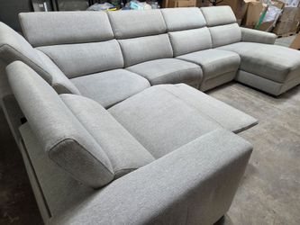 Modern Power Reclining Modular Sectional Sofa w/ Adjustable Headrests Gray L Shaped Couch