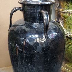 Antique Black Glazed Ceramic Planter