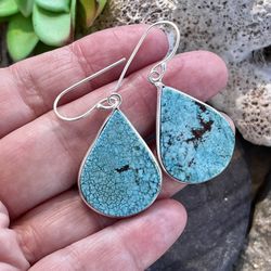 Teardrop Natural Turquoise Gemstone Sterling Silver Earrings