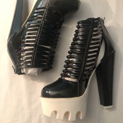 Patent Cut-Out Platform Heel Booties