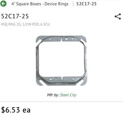 Steel City 52C17-25 4" Square Device Ring