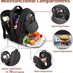 Black Large Backpack With Insulated Lunch Compartment 