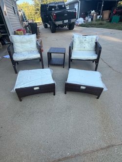 2 person patio set with ottomans and table