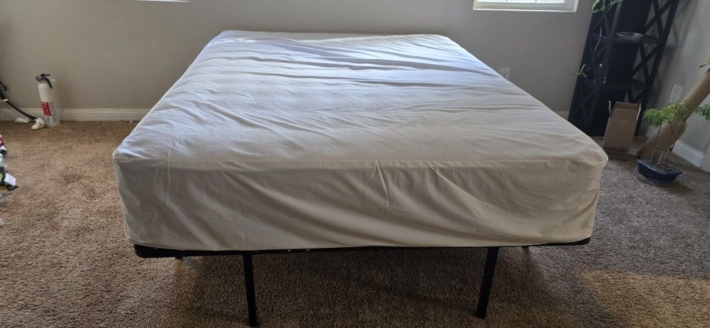 Queen Sealy Mattress With Bed Frame On Slats. Sealed Like New