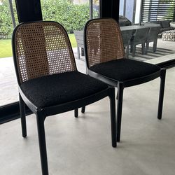 Two Nadia Black Cane Dining Chairs - Set of Two
