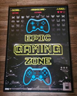EPIC GAMING ZONE FRAMED  WALL POSTER  24"X18" IN GOOD CONDITION