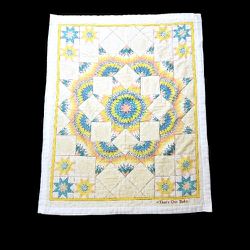 "That's Our Baby" Star & Flower Quilted, Embroidered Crib Blanket Bedspread 1970