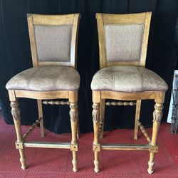 Solid Wood Bar Stool With Leather Cushions $100 Pair.