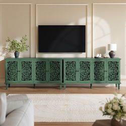 60" Antique Buffet Cabinet with Floral Carvings with Solid Wood Legs&Antique