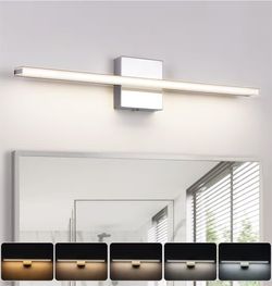 Chrome Vanity Lights for Bathroom 5CCT Dimmable Bathroom Lighting Fixtures Over Mirror Adjustable Lighting Angle Wall Light Fixtures 23.6 inch Long 18