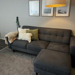 Mid-century Modern Dark Gray Sofa With Ottoman
