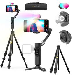 3-Axis Gimbal Stabilizer for iPhone & Android w/RGB Light, Handheld Phone Gimbal for Video Recording w/AI Tracking,1/4 Thread, Extendable Tripod, Padd