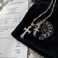 Chrome Hearts Light Pink Gems 925 Silver Plat Twist Chain