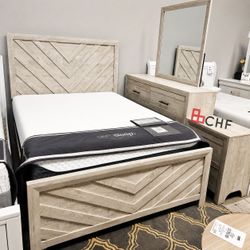 4 piece queen / king size bedroom set ( included bed frame , dresser ,mirror ,nightstand (