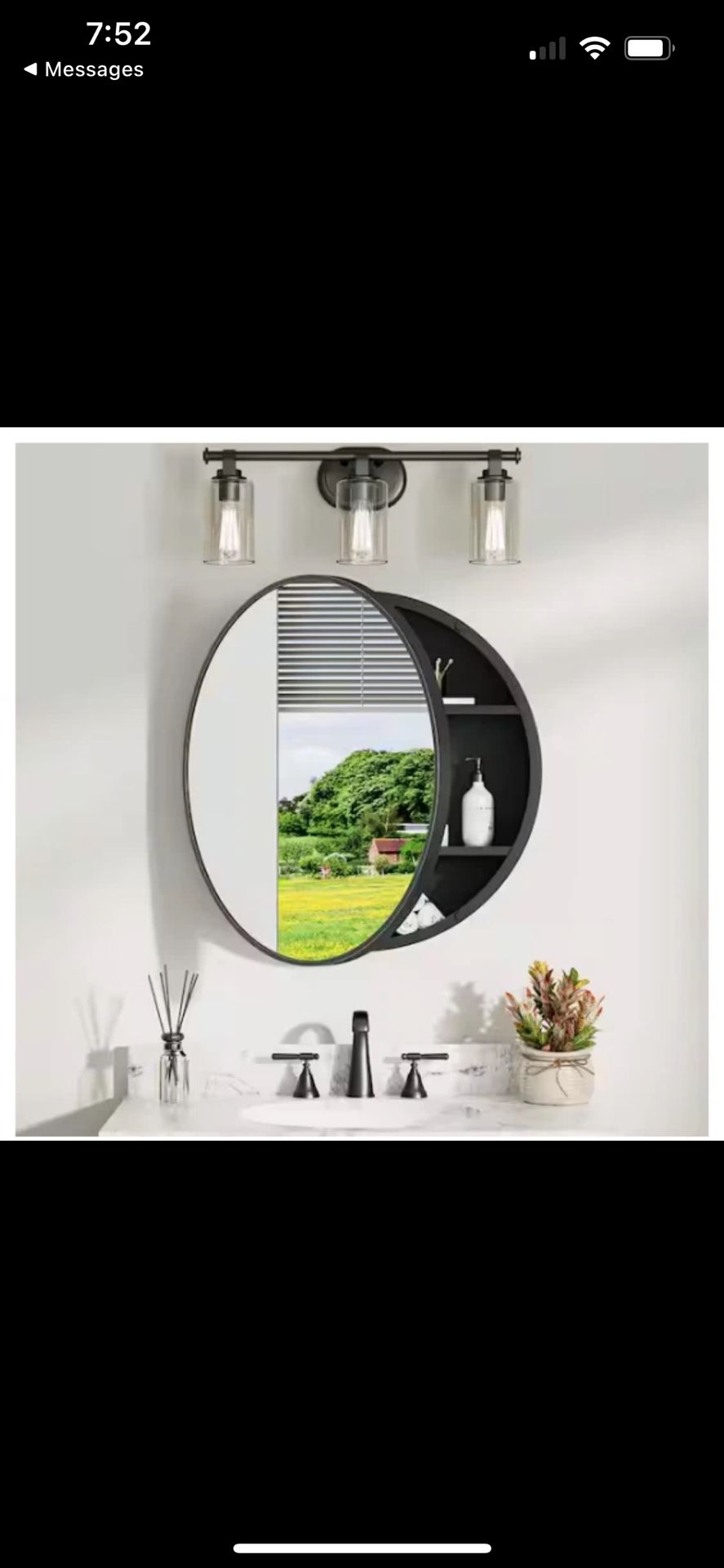 KeonJinn 26 in. W x 26 in. H Round Black Metal Framed Medicine Cabinet