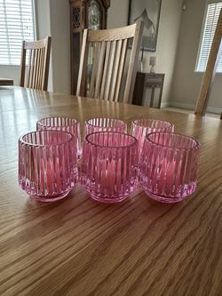 Set Of 6 Pink Rose Votive Candles - Rose Scented  Votives- New 