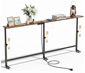 Faesun 67" Narrow Behind Couch Console Table Charging Station Adjustable Height