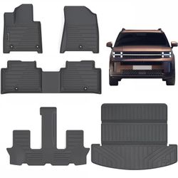 Floor Mats & Trunk Mat for 2024-2025 Hyundai Santa FE（Non Hybrid）,TPE All Weather Protection 3 Rows Car Floor Liners with Large Cargo Liners Accessori