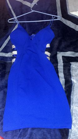 Royal Blue Mini Dress with Rhinestone hip Cutouts