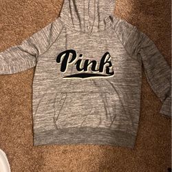 Gray PINK hoodie Size Large 