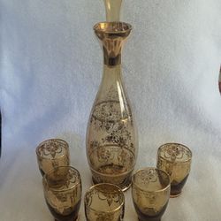 Gilded Amber Decanter Set - Laguna Venezia Murano Vintage