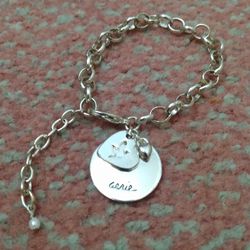 2009 AERIE BY AMERICAN EAGLE GIRL'S WOMEN'S SILVER LINK 6 IN CHARM BRACELET WITH 1-1/2" PEARL END EXTENDER 