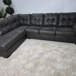 Ashley Gray Soft to Touch Leather Fabric Type L Shape Sectional Clean & Comfy