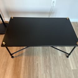 Black Metal Coffee Table with Gold Corners – Modern, Sturdy