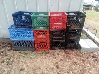 12 Heavy Duty plastic Milk Crates, Great Condition. $20.00 for all.