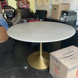 Concrete Dining Table with Brass Base & chairs