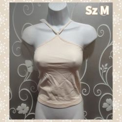 NEW WOMENS BEIGE HALTER TOP SIZE M 

