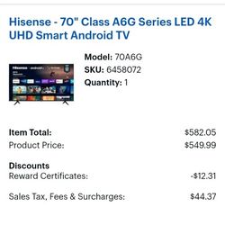 Hisense 70 inch 4K UHD Android Smart TV + Soundbar
