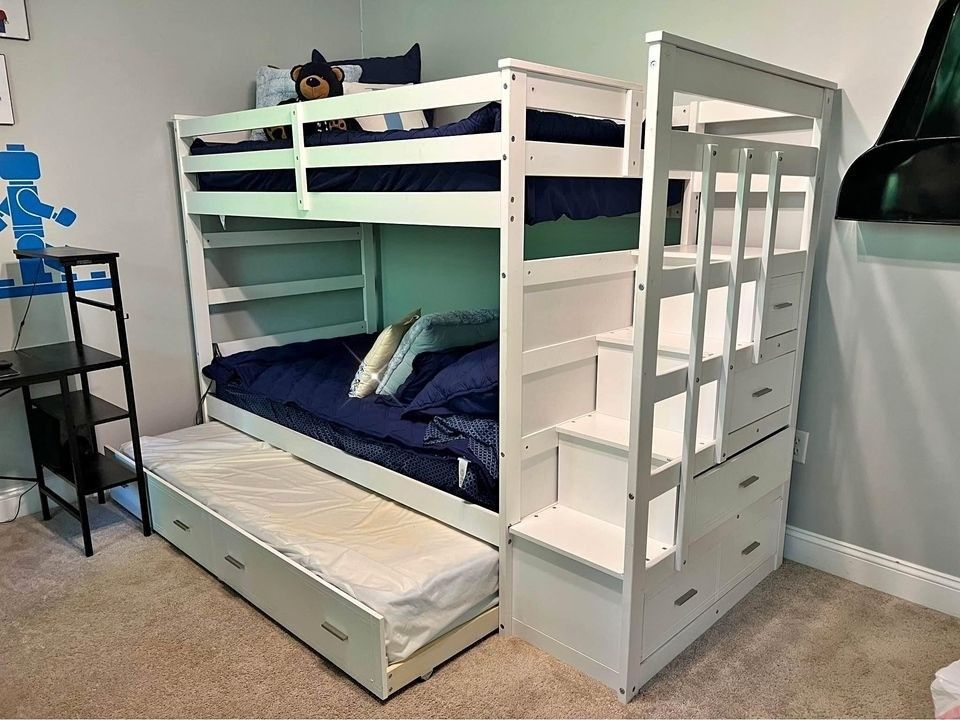 Brand New 🌛$10 Down Payment Finance ▪️▪️ Allentown White Finish Twin/Twin Bunk Bed & Trundle