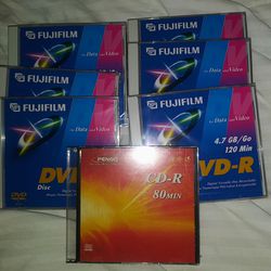 6 Fujifilm DVD-R Discs & 1 Pengo CD-R All New