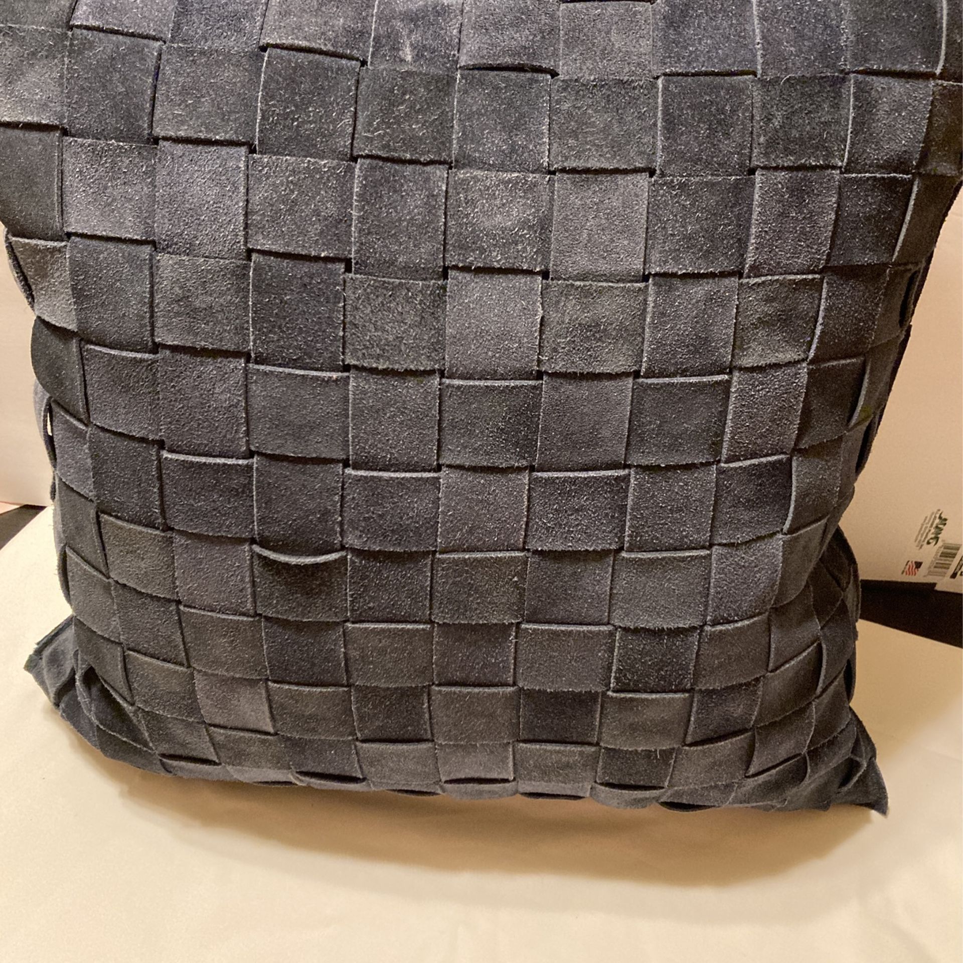 $35 new Pottery Barn basket, weave, suede pillow