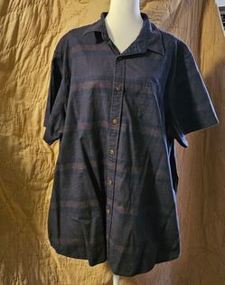 ROWM Men’s XXL Short Sleeve Button Up Shirt Navy Brown Plaid 100% Cotton