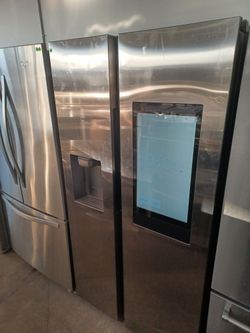 Samsung stainless steel side by side refrigerator counter depth tablet door