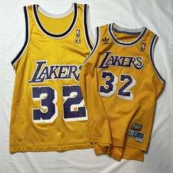 Lot of 2 Magic Johnson Lakers Jerseys – Champion Men’s Large & Adidas Youth L