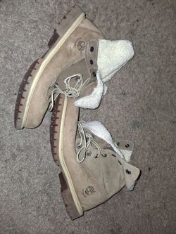 Timberland Women's Authentics Waterproof Roll-Top Boots in a light brown wheat color.