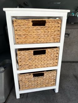 Wood side storage with Wicker Baskets