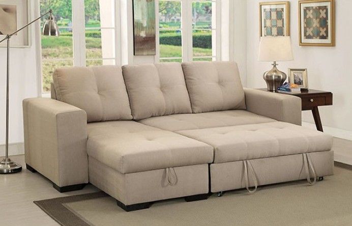 💥Brand New Beige Sectional Sofa Storage Sleeper💥