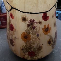 1970’s VASE - WASTEBASKET PRESSED FLOWERS $75