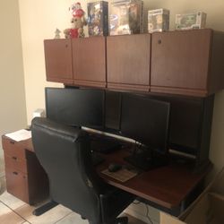 Wood Computer Desk With File Cabinet/Glass Desks