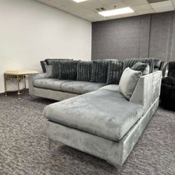 Brand New L-Shaped Velvet Sectional with Pillows